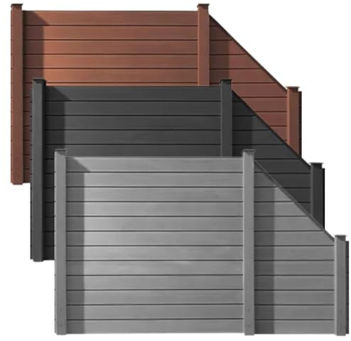 HORI WPC Sichtschutz Komplettset Stecksystem Zaun Garten Gartenzaun Lamellenzaun Windschutz Zaunelemente Komplettbausatz 2x Quadr. + 2x Pf. + 1x Eck-Pf. - zum Aufschrauben - Zaun: Anthrazit - Pfosten:
