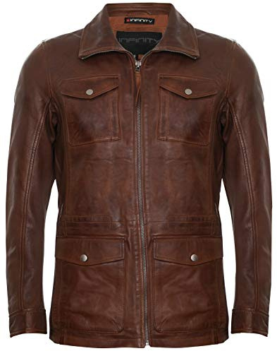 Infinity Leather Veste Décontractée en Cuir Marron Clair Pour Homme Avec Trench à Poches Multiples 5XL