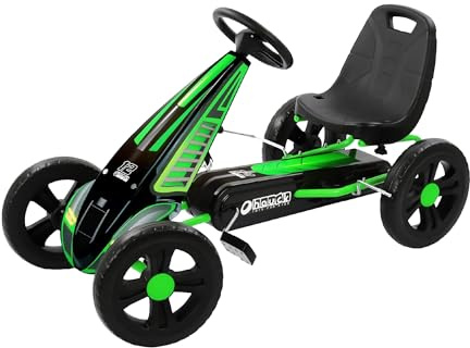 hauck Cyclone Junior Racing Go Kart with 12 Inch Rims, Race Style Pedals, and 8 Ball Brake, Lime Green - Ride On Toy for Kids Ages 4 to 8 Years