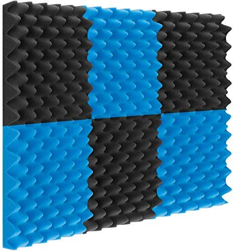 24 Pack 12X 12X1 Acoustic Panels Studio Soundproofing Foam Wedge Tiles, Egg Crate Panels Soundproofing Acoustic Studio Wedge Foam Tiles Wall Panels (Black + Blue)