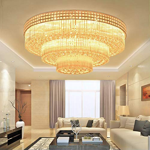 MORE CHANGE 31.5inch Modern Rose Gold Crystal Chandelier for Dining Room Luxury Ceiling Lamp Flush Mount LED Ceiling Light Fixture Pendant Lamp with Remote for Dining Room Bathroom Bedroom Livingroom