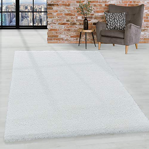 HomebyHome Shaggy Teppich 300x400 Wohnzimmer (280 x 370 cm) - 50 mm Florhöhe Hochflor Wohnzimmerteppich Weiß Extra Weich und Flauschig - Langflor Teppiche für Schlafzimmer, Küche, Flur - Carpet