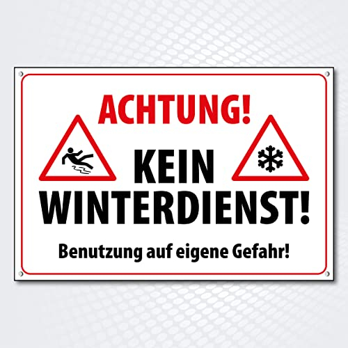 Hochwertiges Schild Alu-Dibond mit UV-Schutzlackierung  ACHTUNG! KEIN WINTERDIENST 200 x 300 mm rechteckig | Betreten auf eigene Gefahr | Hinweisschild aus Wetterfestem Alu/Dibond