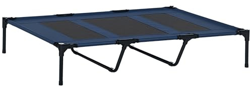 PawHut Hundeliege Outdoor Hundebett Großhunde 122x92x23 cm Dunkelblau | Erhöht, Kühlende Haustierliege, Waschbares Mesh, Robuster Metallrahmen, Haustierbett für Reisen