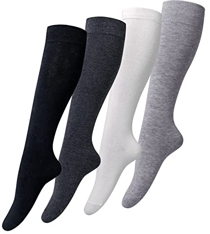 4 Paia Calze a Ginocchio Calzettoni Donna in Cotone Calze Gambaletto Calzini Lunghi Donna OverKnee Calze Calzini Gambaletti di Coscia Retro Casual Socks Banda Tinta Unita Taglia Unica (Tinta unita)