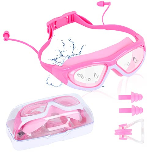 Jodsen Occhialini da Nuoto, Occhialini per Bambini Antiappannamento Occhiali Nuoto con Tappi per Le Orecchie, Clip per Naso,Anti-UV Occhialini Ampia Visione per Ragazzo,Ragazza