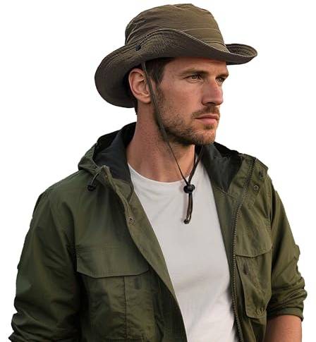Clakllie Atmungsaktiver Boonie-Sonnenhut mit breiter Krempe, LSF 50+, Sommer-Angelhut, Cowboy-Stil, Fischerhut für Strand, Wandern, Safari, K-XT05-Braun, Einheitsgröße