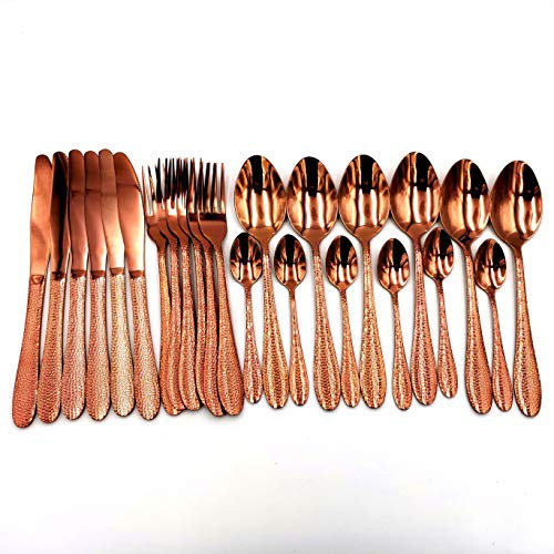 Rose Goldtableware Besteck Set Matt Rutschfest 24 stücke Gabel Löffel Messer Set 18/10 Edelstahl Geschirr Set Box essgeschirr (Color : Rose Gold)