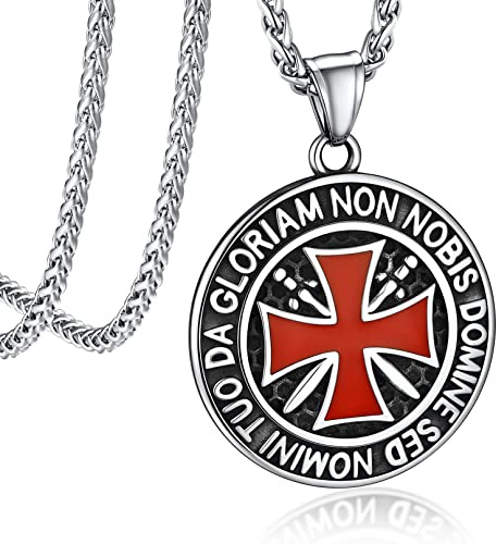 Bandmax Collier Templier Homme en Acier Inoxydable, Pendentif Médaillon avec Croix Templière Bijou de Protection