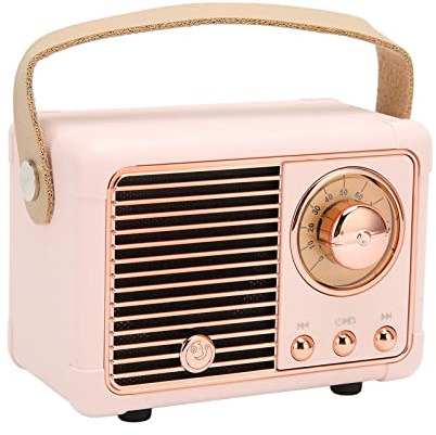 Altavoz Bluetooth Retro, Mini Altavoz Inalámbrico, Efecto Sonoro Estéreo de 360°, Modo de Reproducción Múltiple, Sonido de Calidad HiFi, Altavoz Retro Portátil para la Casa (Rosa)