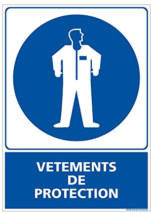 Signalétique.biz France, Panneau d'obligation Vêtements de protection obligatoire Picto + Texte, Obligation Signalisation EPI, Autocollant, PVC, Alu, 15 x 21 cm (150 x 210 mm), PVC rigide 1,5 mm