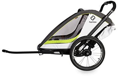 Hamax - Remorque Breeze One - 1 Place - Fixation Vélo/Poussette - Siège Inclinable - Cadre Aluminium Léger - Réflecteurs - Harnais 5 Points - Sac de Rangement - pour Enfants 6 Mois+ (Blanc/Vert)