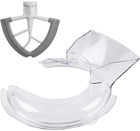 Pouring Shield for KitchenAid 4.5 and 5 Quart Tilt-Head Stand Mixers Stainless Steel Bowls ONLY, Secure Fit Splatter Guard, and Flex Edge Beater for KitchenAid 4.5-5Qt Tilt-Head Stand Mixers