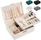 LUZOON Boîte à Bijoux pour Femme en Cuir Deux Etages Coffret de Rangement Bijoux pour Ranger Bagues/Boucles d'oreilles/Colliers-Blanc