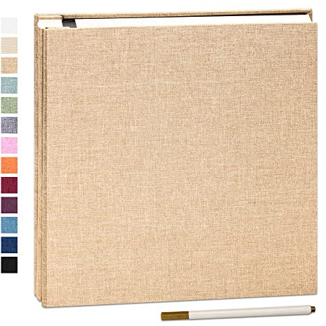 Yopih Album Foto Autoadesivo 60 Pagine Album Fotografico Fai Da Te Fotos 10X15 Memories Album Portafoto Copertina in Lino Regali Nozze Natale Valentino Regalo di Anniversario Compleanno Bambini Cachi