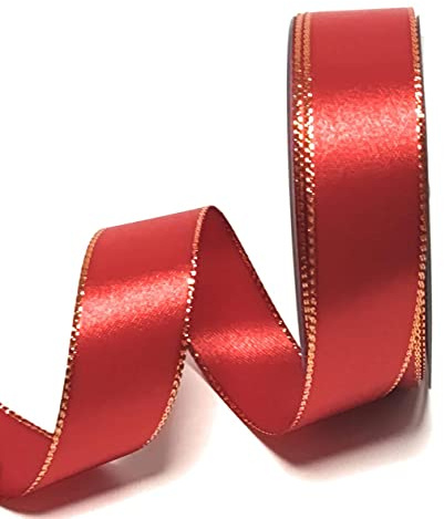 s.dekoda Satinband 25m x 25mm Rot - Gold Weihnachtsband Schleifenband Dekoband Geschenkband [1371]