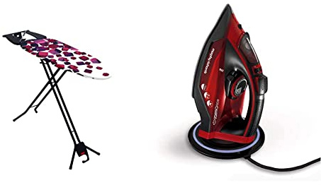 Mabel Home Space Saving Ironing Board, Easy Storage, Adjustable Height + Extra Cover, Black, One Size & Morphy Richards 303250 Cordless Steam Iron easyCHARGE 360 Cord-Free, 2400 W, Red/Black