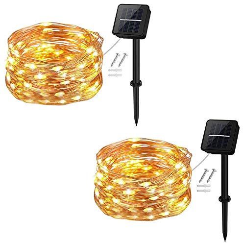 cshare Solar String Lights, 50 LEDs 2 Pack Powered Fairy Lights Outdoor 8 Modes 33 FT Solar Garden Lights,Waterproof for Yard,Pathway,Christmas Tree, Home, Wedding, Party Decorations(Warm White)