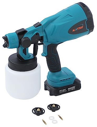KATSU FIT-BAT 21V Cordless Paint Sprayer with 1.5Ah Battery and Charger, 800ml Wireless Electric Spray Gun with 3 Spray Patterns and 3 Nozzles, for Painting Ceilings Fences Walls Furniture