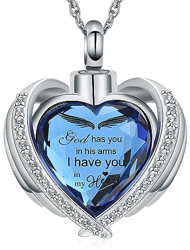 shajwo Cremation Jewelry Crystals Heart Urn Necklace for Ashes for Women Men Keepsake Pendant Memorial Locket Ash Holder,Blue