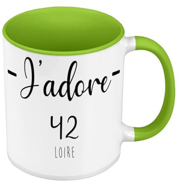 Fabulous Mug de Couleur Qualité Premium Vert - J'Adore 42 Loire Departement France Region Saint Etienne - Tasse avec anse et intérieur de couleur
