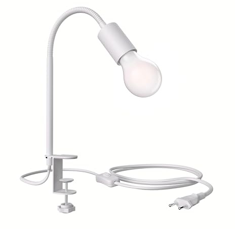 ledscom.de Klemmleuchte LELE mit Schwanenhals, weiß, inkl. E27 Lampe, Energieeffizienzklasse A, gefrostet (warmweiß, 4W, 935lm)
