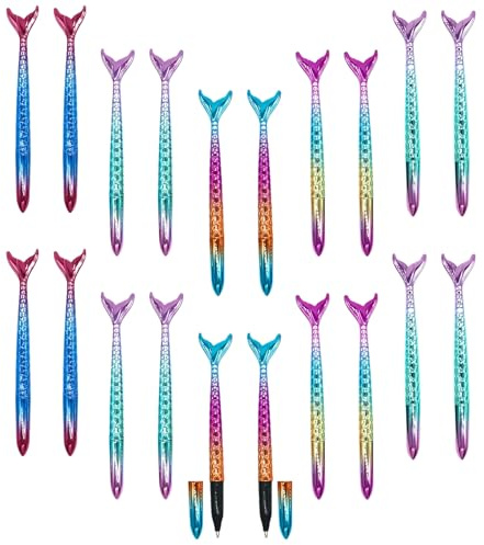 Leikurvo 20 Stück Mermaid Gel Stift, Kreative Fischschwanz Gelstifte, Fischschwanz Stift, Meerjungfrau Kugelschreiber Set, Stifte für Mädchen, Party Mitgebsel, Kinder Schule (Schwarze Tinte)
