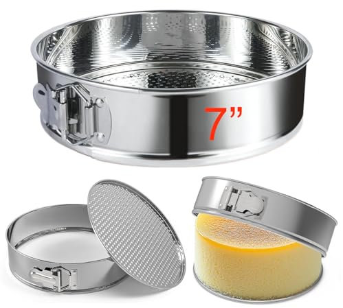 JNXHON Springform Cake Pan, Stainless Steel Springform Pans, Leakproof & Nonstick Cheesecake Pan with Removable Bottom, Round Spring Form Cake Mold For Baking (7x7)