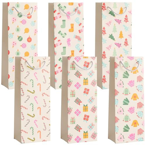 THE TWIDDLERS 6 Weihnachtliche Geschenktüten für Weinflaschen 35x13cm - Hochwertige Flaschentüten Papier, 6 Festliche Designs - Geschenkverpackung Wein