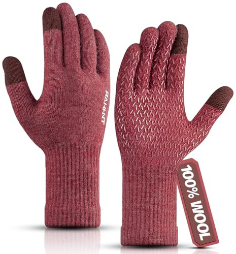 Rahhint Wolle Thermohandschuhe Herren Damen Touchscreen Winterhandschuhe Warme Anti-Rutsch Strickhandschuhe mit Nickerchenfutter für Laufen Radfahren Autofahren Arbeiten Outdoor Geschenk