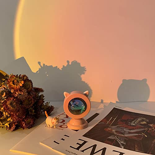 Beufee Sunset Lamp, Mini Sunset Lamp Projector Room Decor Night Light Multicolor Changing LED Lights Mood Lighting Romantic Sunset Projector (Pink cat Ears Plug-in Model-Sunset red)