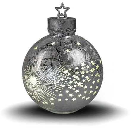 formano Deko-Kugel Silber- Frosty 35cm mit LED Licht Timer Beleuchtete Glaskugel - Weihnachtsdekoration Tisch Regal Deko-Kugel 6h/18h Timer Weihnachtskugel zum Stellen