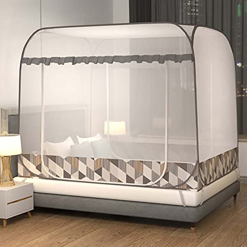 GLMGBP Betthimmel, Pop-Up-Moskitonetz, Faltbare Polyestervorhänge Anti-Moskito-Universal-Campingzelt für Einzelbett Doppelbett Reisejurte Kostenlose Installation,Grau,1,5 * 2M