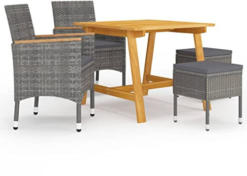Somanki 5-TLG. Garten-Essgruppe Grau, Esstisch Mit Stühlen Set, Gartenmöbel Sitzgruppe, Balkon Möbel, Gartenlounge Set, Terrassenmöbel, Balkonmöbel Set - 3068696