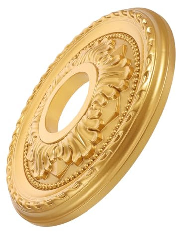 Alipis Decorative Round Ceiling Medallion Small Gold Plastic Pu Lighting Fixture Cover Plate for Chandelier and Wall Picture Lights Indoor Home Ceiling Trim