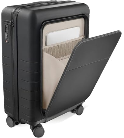 FEYNSINN Handgepäck-Koffer Hartschale Ryker Hybrid mit Frontfach echtes Polycarbonat Bordgepäck Rollkoffer 55x40x20 cm Kabinen-Trolley TSA-Schloß 4 Rollen schwarz