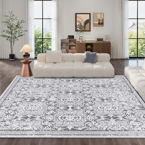 Enyhom Extra stora mattor för vardagsrum 160 x 230 cm halkskydd, fluffig mjuk maskintvättbar matta kort lugg golvmatta sliten vintage mattor för sovrum barnrum kök, grå