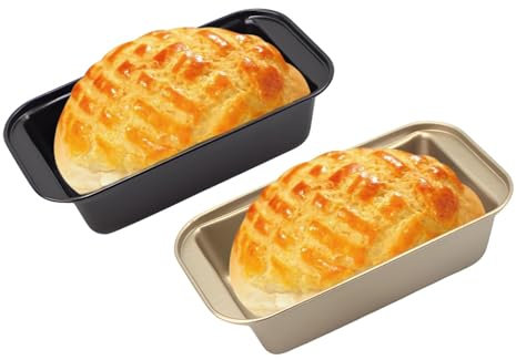 KATLKIU Set di 2 Stampi per Plumcake Antiaderenti 18,3×9,5×5 cm – Forma da Pane in Acciaio al Carbonio, Nero e Champagne, Rivestimento Antiaderente, Facile da Pulire
