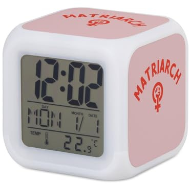 Wecker mit Beleuchtung, rosa – Matriarch Mom Family Feminism – 7,8 x 7,8 x 7,8 cm – Retro-Beleuchtung, mehrfarbig, LED