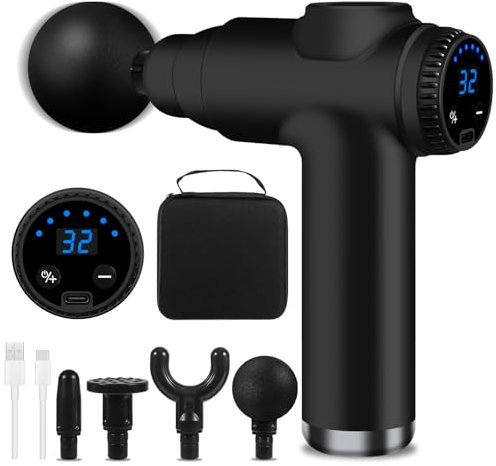 BUOAZR Massagepistole, mit 32 Geschwindigkeiten bis zu 3500U/min und 4 Massageköpfen, Mini Elektrisches Massagepistole mit LCD-Bildschirm zur Körper Muskel Massage Entspannen
