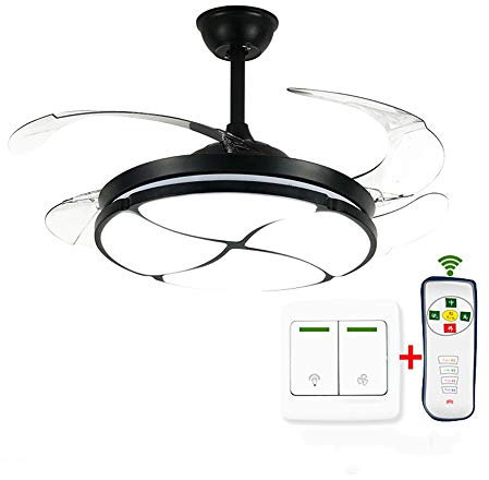 ASYHONG Standing Lamp Ceiling Fan with Led Light and Remote Control + Wall Switch, Three-Speed Gearshift Fg6052 / 36X2 W, Chrome, 106 Cm/50 Cmdiameter,[Energy Class A ++](Gold Black Silver) KeYJ