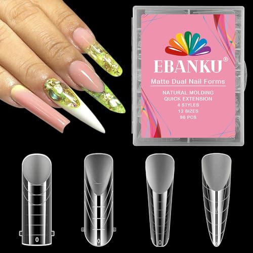 EBANKU Lot de 96 moules à ongles en polygel, doubles formes mates pour pédicure, réutilisables pour extensions de pédicure en polygel, 4 styles