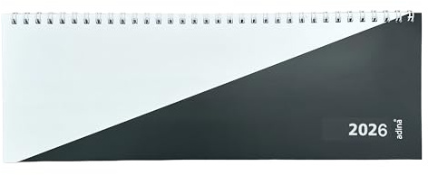 2026 Adina Tischquerkalender 1 Woche auf 2 Seiten Kartondeckel Schreibtischkalender Tischkalender 30x10cm schwarzweiss