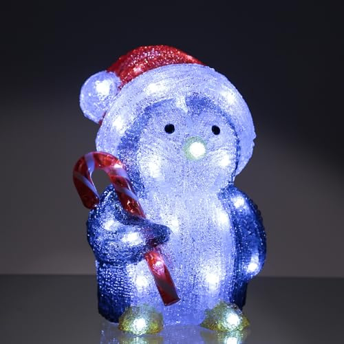 Acrylfigur Weihnachten Außen Dekofigur Gartenfigur 24cm (LED Pinguin mit Zuckerstange)