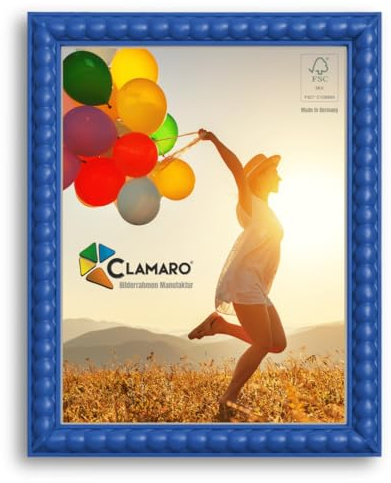 CLAMARO Bilderrahmen Bubble Design 50x70 cm Blau, MDF Holz, Acrylglas | Handgefertigt in Deutschland, für Fotos, Poster oder Puzzle, Hoch- und Querformat, Metall-Zackenaufhänger, HDF-Rückwand