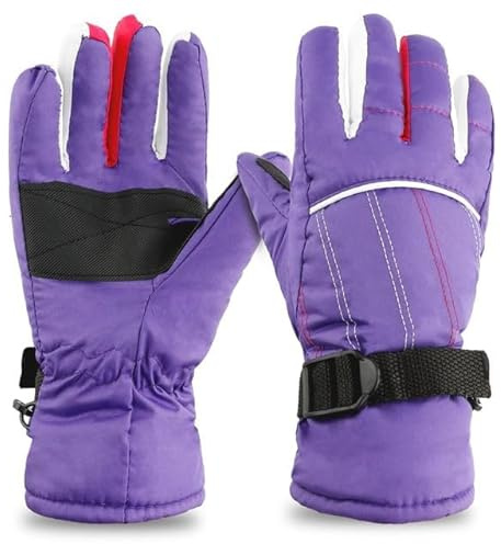 zavehony Guantes Nieve Niño, Guantes Termicos, Resistente Al Viento E Impermeable, para Esquí Al Aire Libre para Niños Ciclismo, Patinaje, Niñas Y Niños De 8 A 14 Años, Morado 1 Par