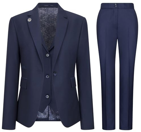Women's Suit 3 Piece Plain Navy Blue Tailored Fit Business Formal Ladies Dress - Navy 10