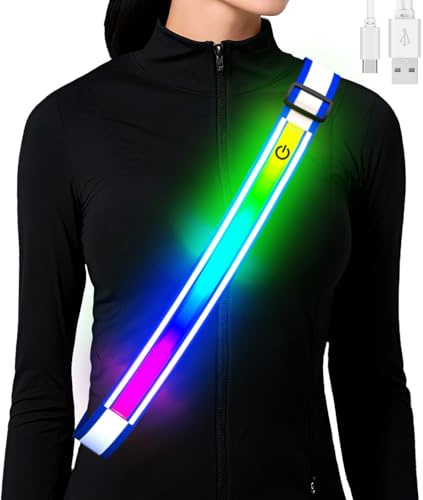 Fokia Kunbio Lauflicht Joggen mit Reflektoren Gürtel, LED Leuchtband USB Aufladbar Verstellbar Nacht Sicherheitslicht Laufgürtel für Jogger Laufen Fahrrad Hundewandern Outdoor Sports für Männer
