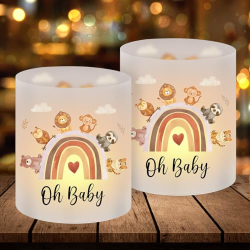 12 Windlicht Tischdeko Baby, Oh Baby Party Deko, Babyparty Tiermotiv Windlicht für Teelichter oder Kerzen, Babyshowerparty Dekoration für Taufe Geburt Junge & Mädchen Unisex