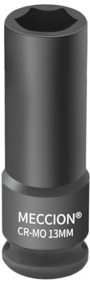 Meccion Llave de Vaso de Impacto 13mm de Entrada 3/8, Trabajos Pesados Cr-Mo Vaso Hexagonal, 63 mm de Longitud